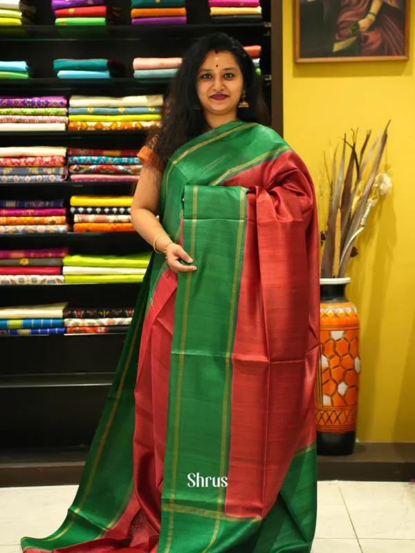 Red & Green - Tussar Saree